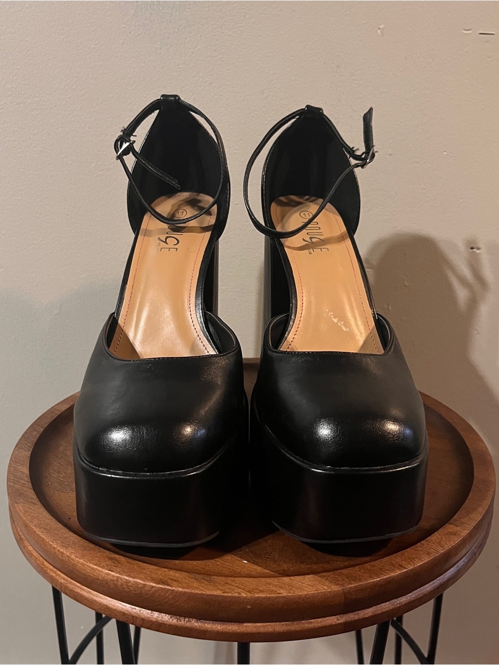 Rouge! Black Platform Ankle-Strap Pumps Worn Once